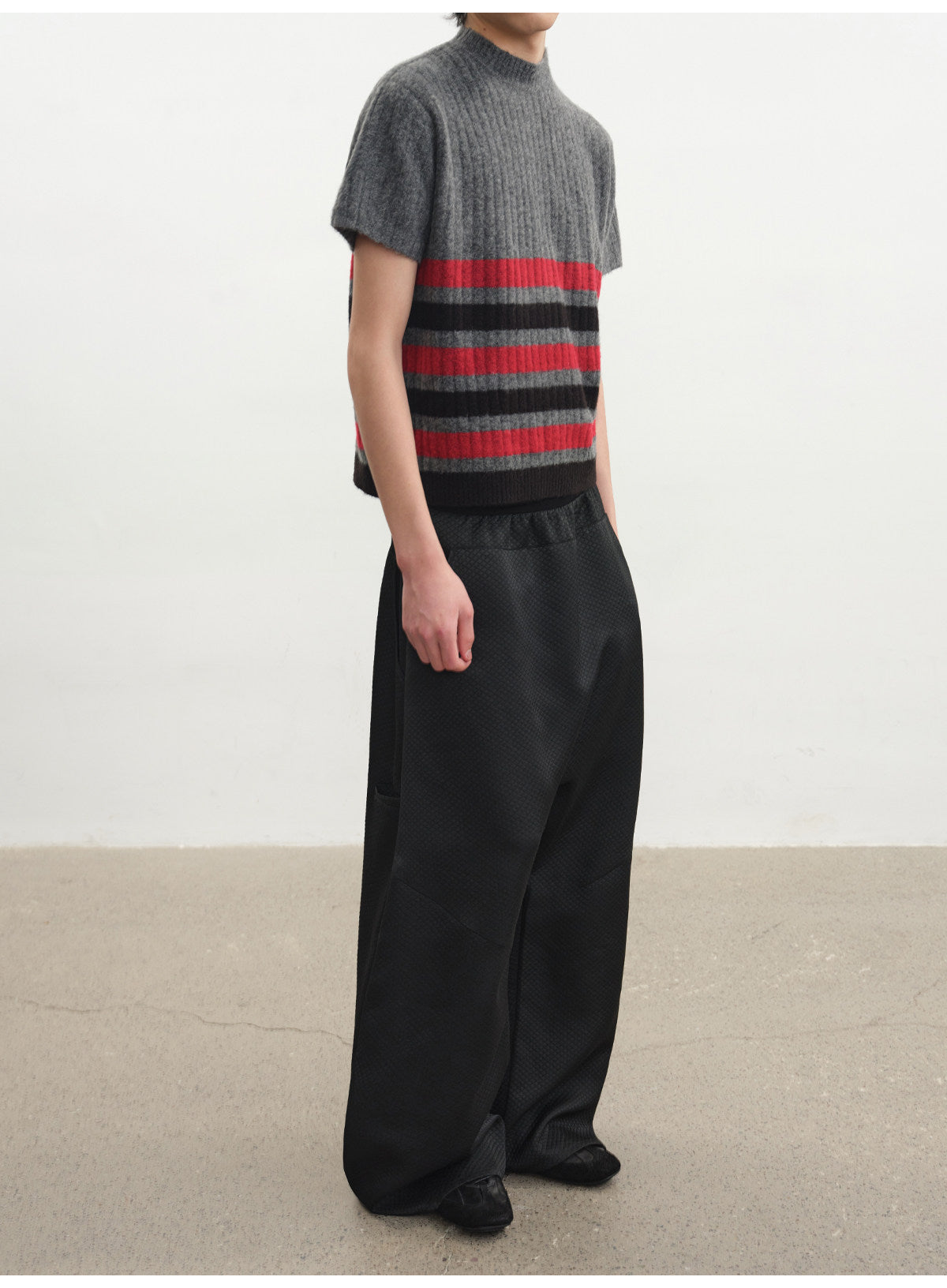 Black & Red Striped Knit T-Shirt