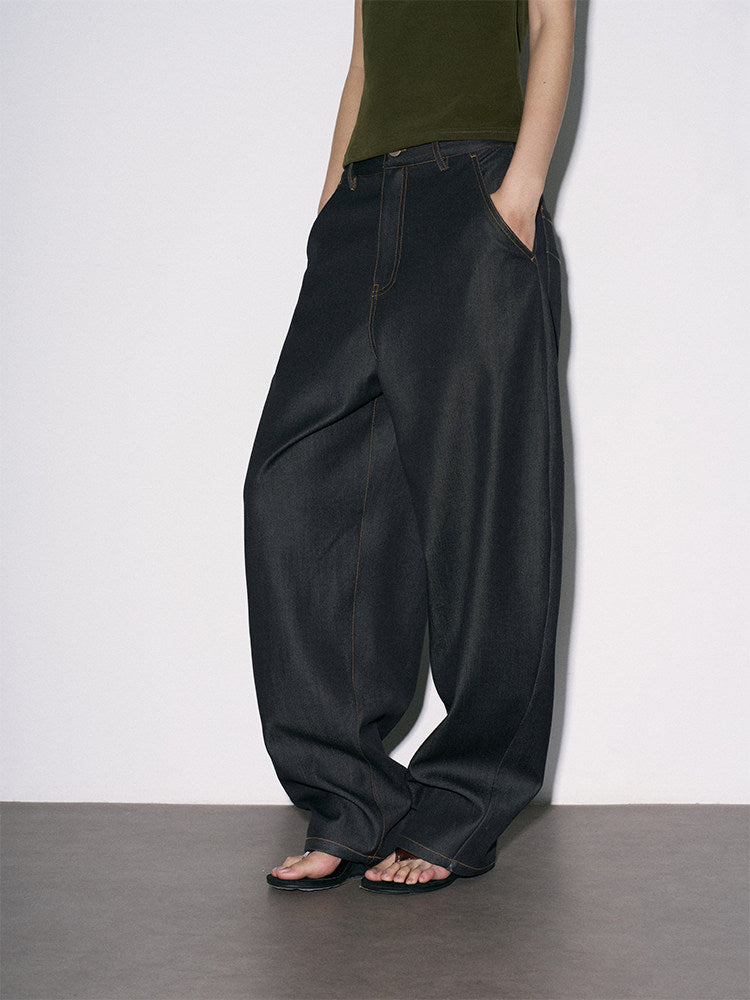 Washed denim-look wide-leg pants