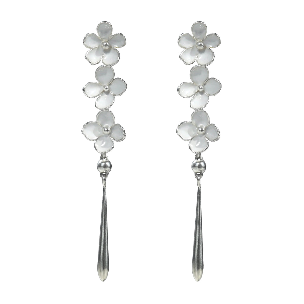 Nanyang Porcelain White Floral Drop Bead Stud Earrings
