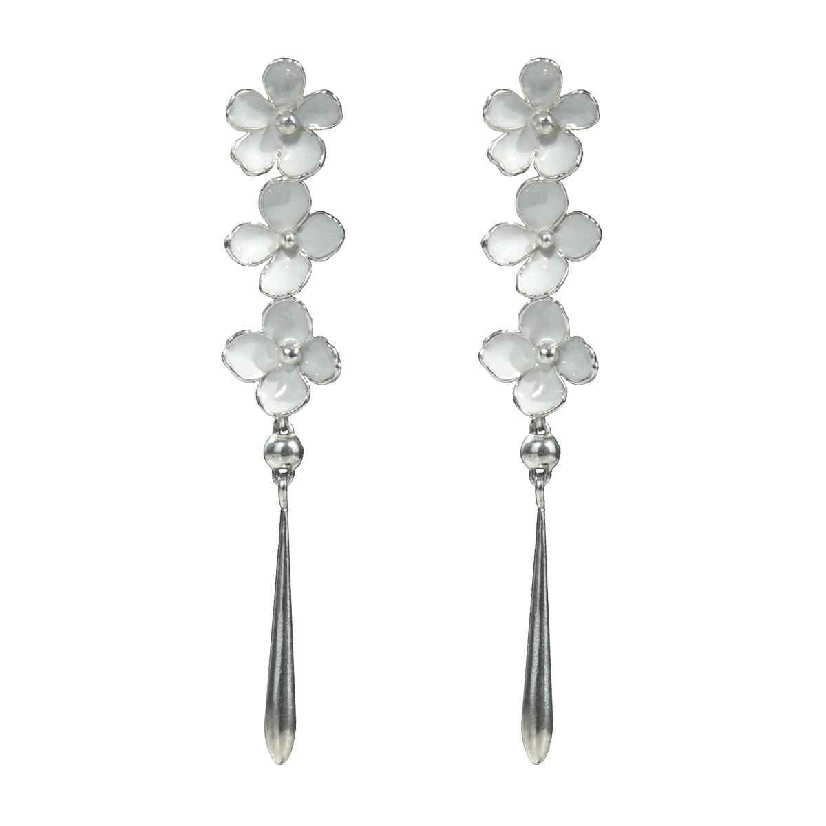 Nanyang Porcelain White Floral Drop Bead Stud Earrings