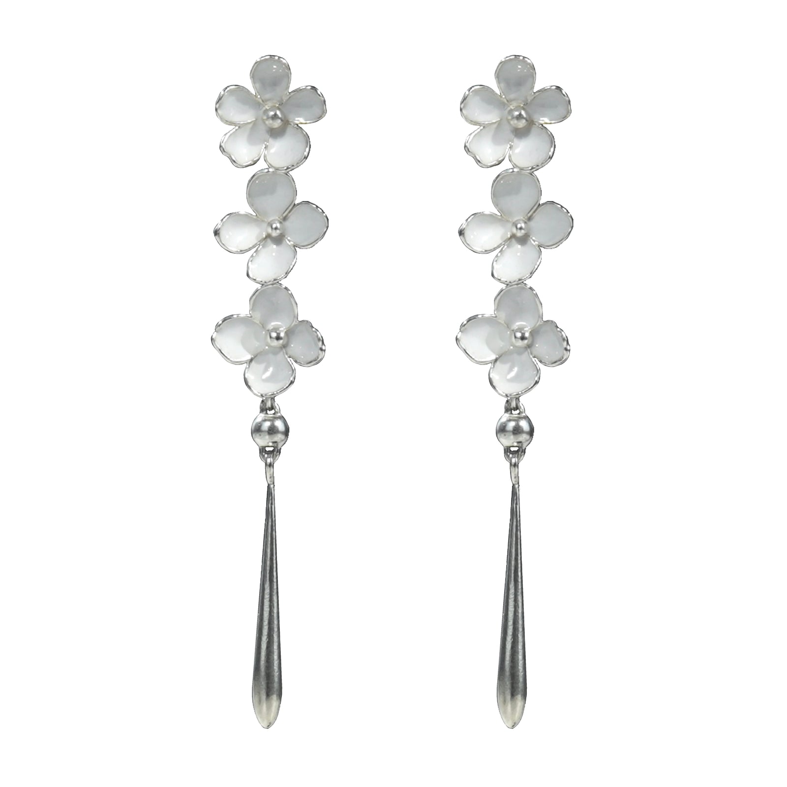 Nanyang Porcelain White Floral Drop Bead Stud Earrings