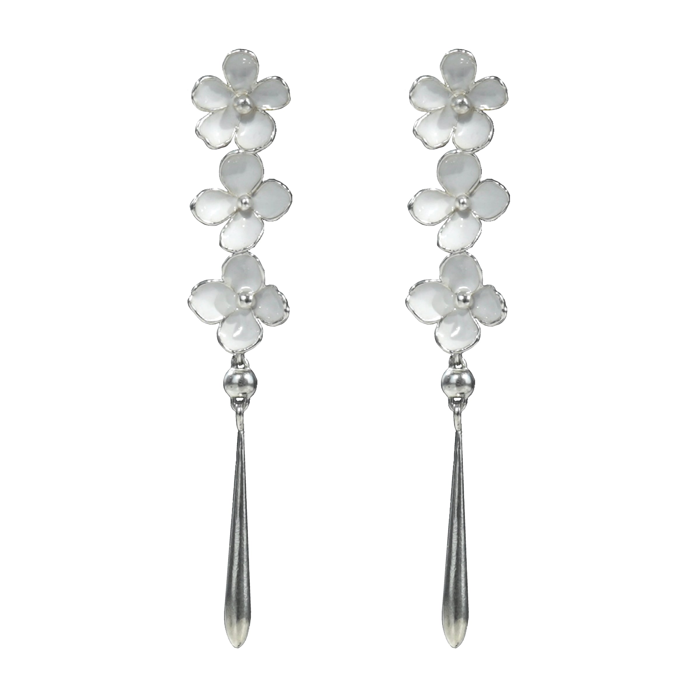 Nanyang Porcelain White Floral Drop Bead Stud Earrings