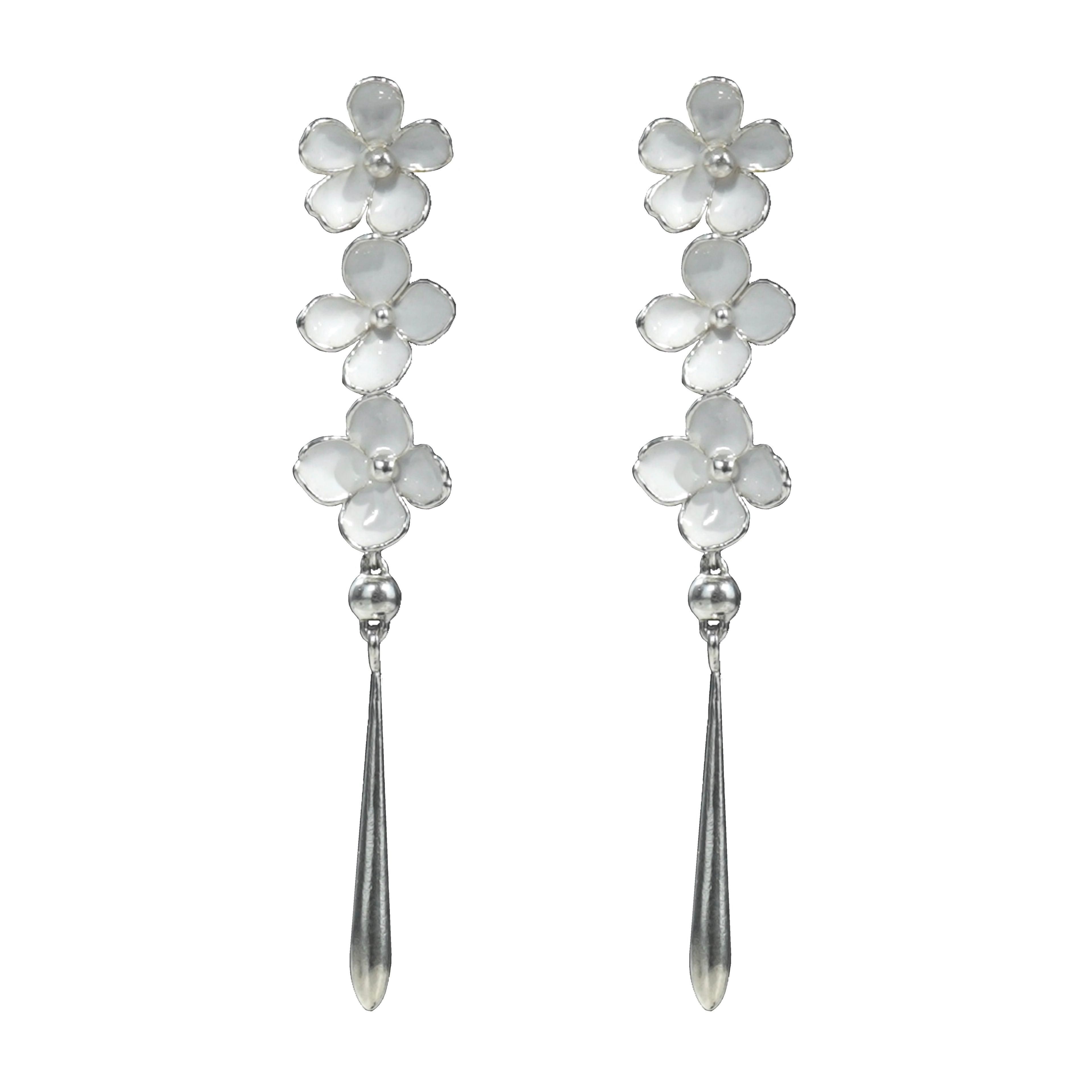 Nanyang Porcelain White Floral Drop Bead Stud Earrings