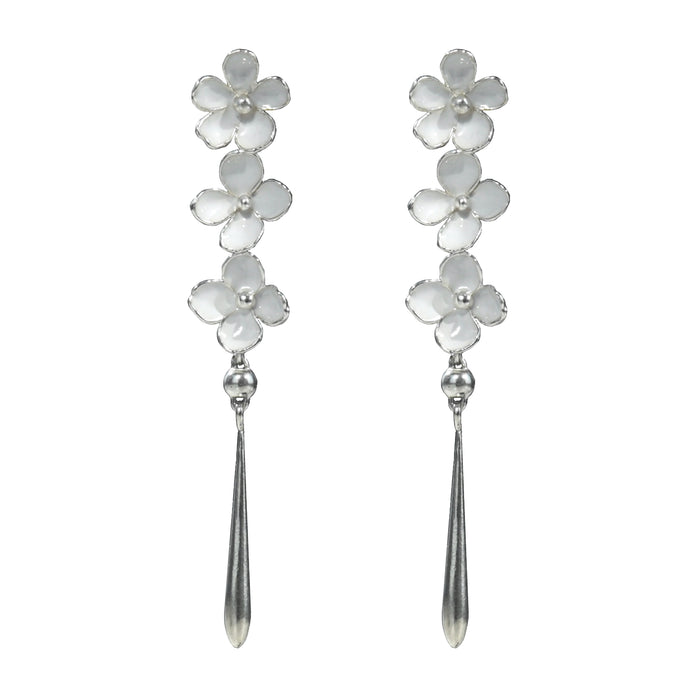 Nanyang Porcelain White Floral Drop Bead Stud Earrings