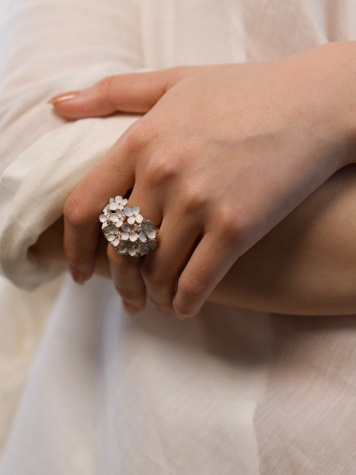 Nanyang Porcelain White Dome Floral Ring
