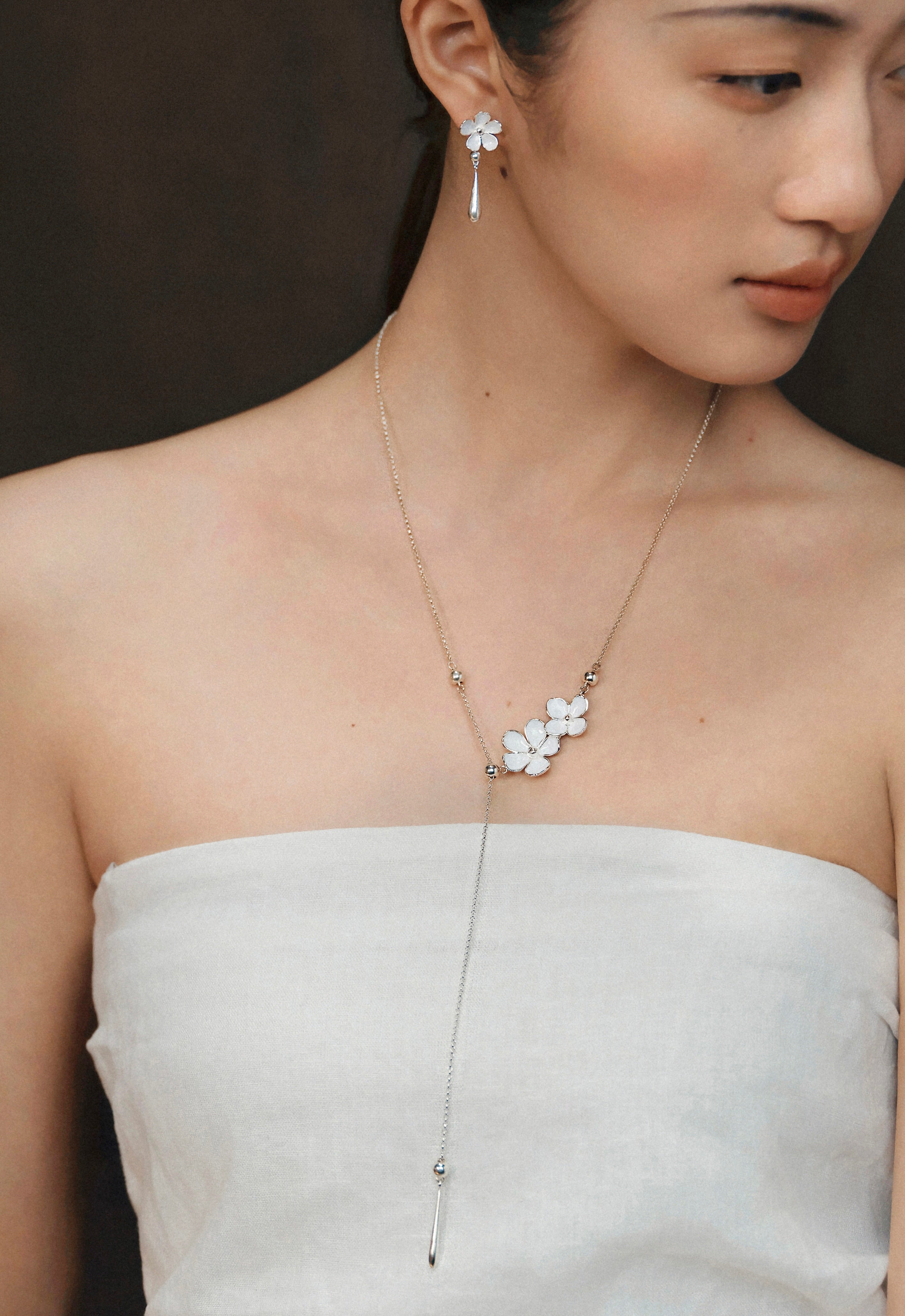 Nanyang Porcelain White Minimal Drop Stud Earrings