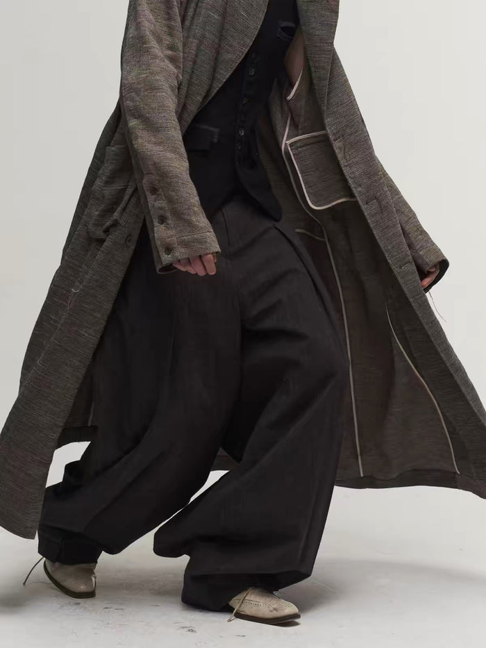 Curved High-Waist Lantern Pants, styled detail