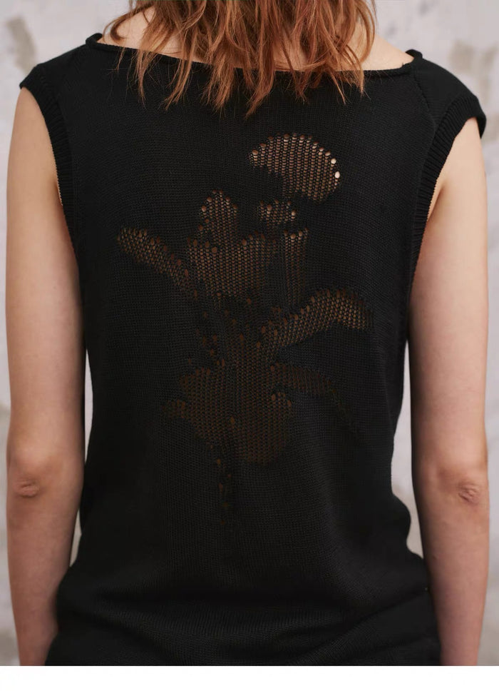 Flower Shadow Swing-Collar Vest, back openwork detail close-up