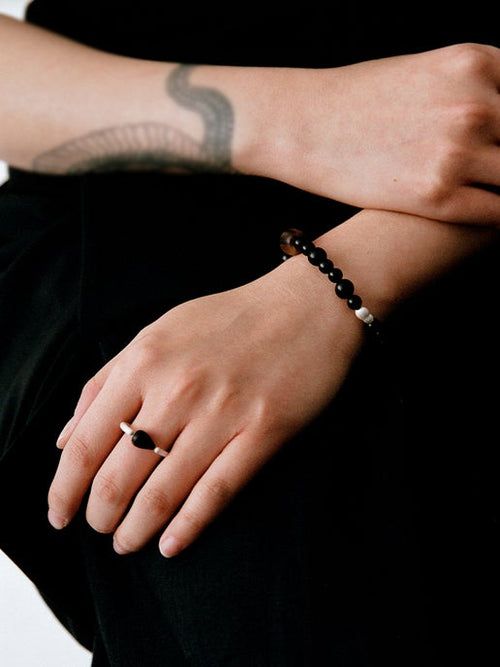 "Enchanted" Ebony Horn & Sterling Silver Beaded Bracelet