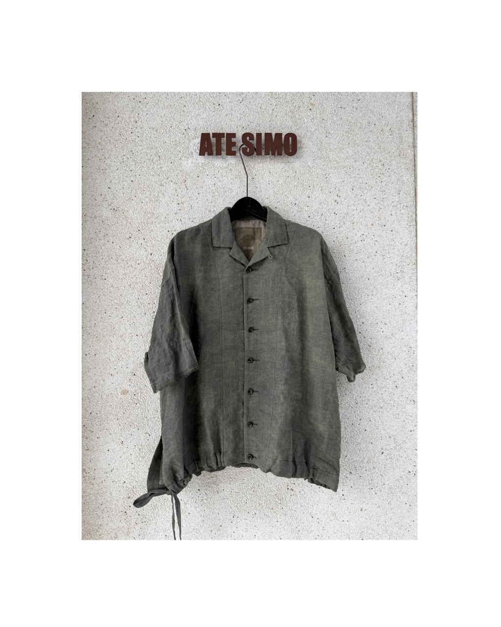 Cuba-collar drawstring short-sleeve shirt