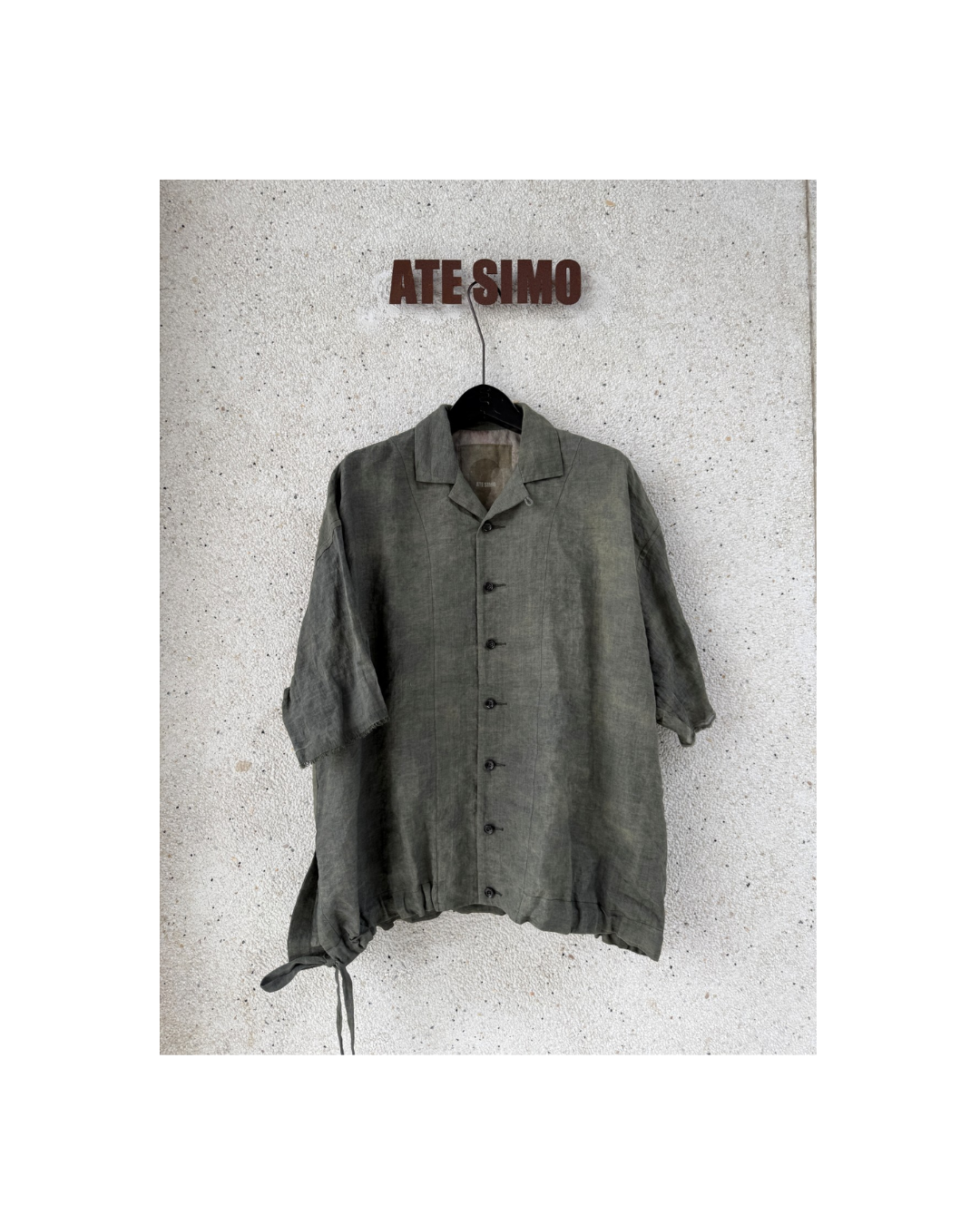 Cuba-collar drawstring short-sleeve shirt