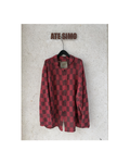 Hand-knitted plaid linen cardigan