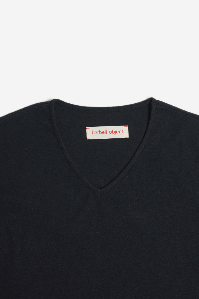 Barbell Object Cotton Silk V Top, Black, neckline