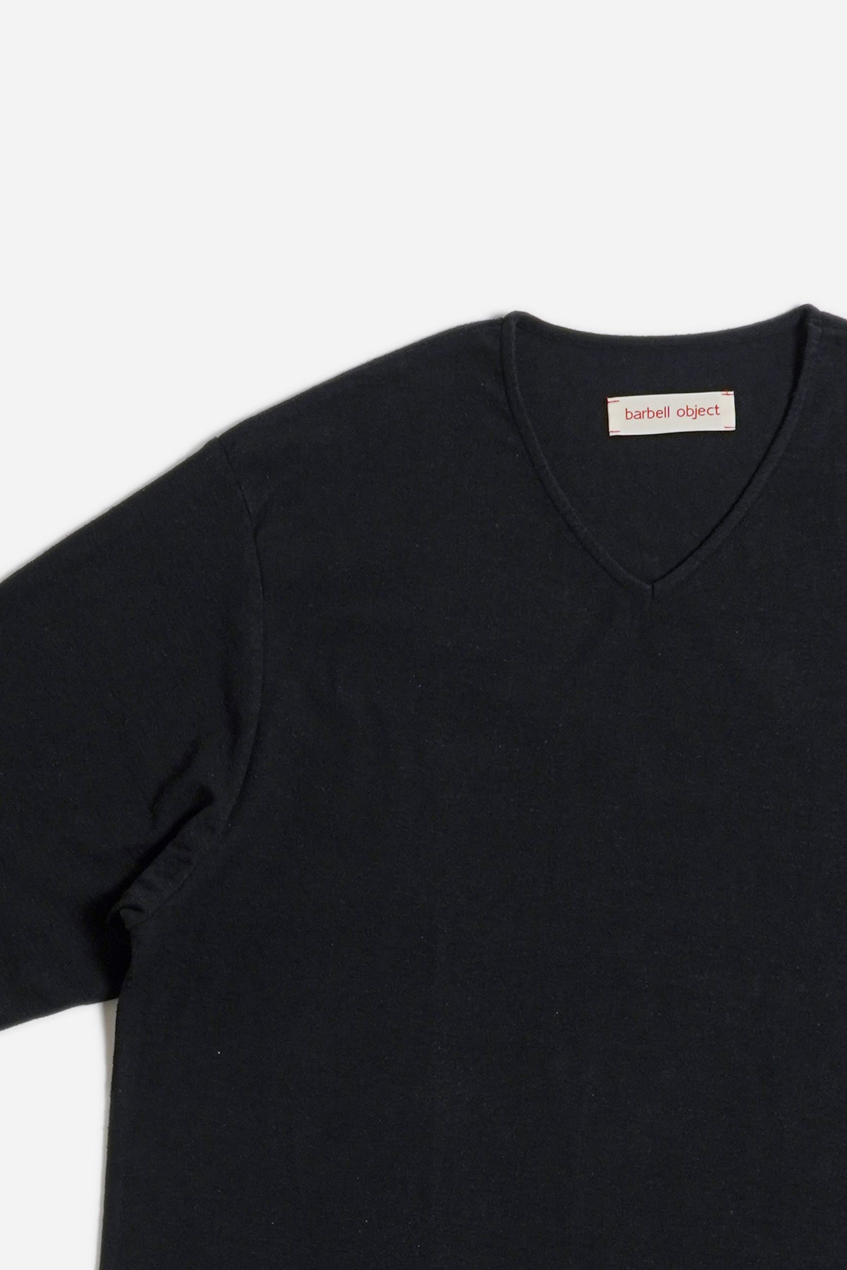 Barbell Object Cotton Silk V Top, Black, neckline detail
