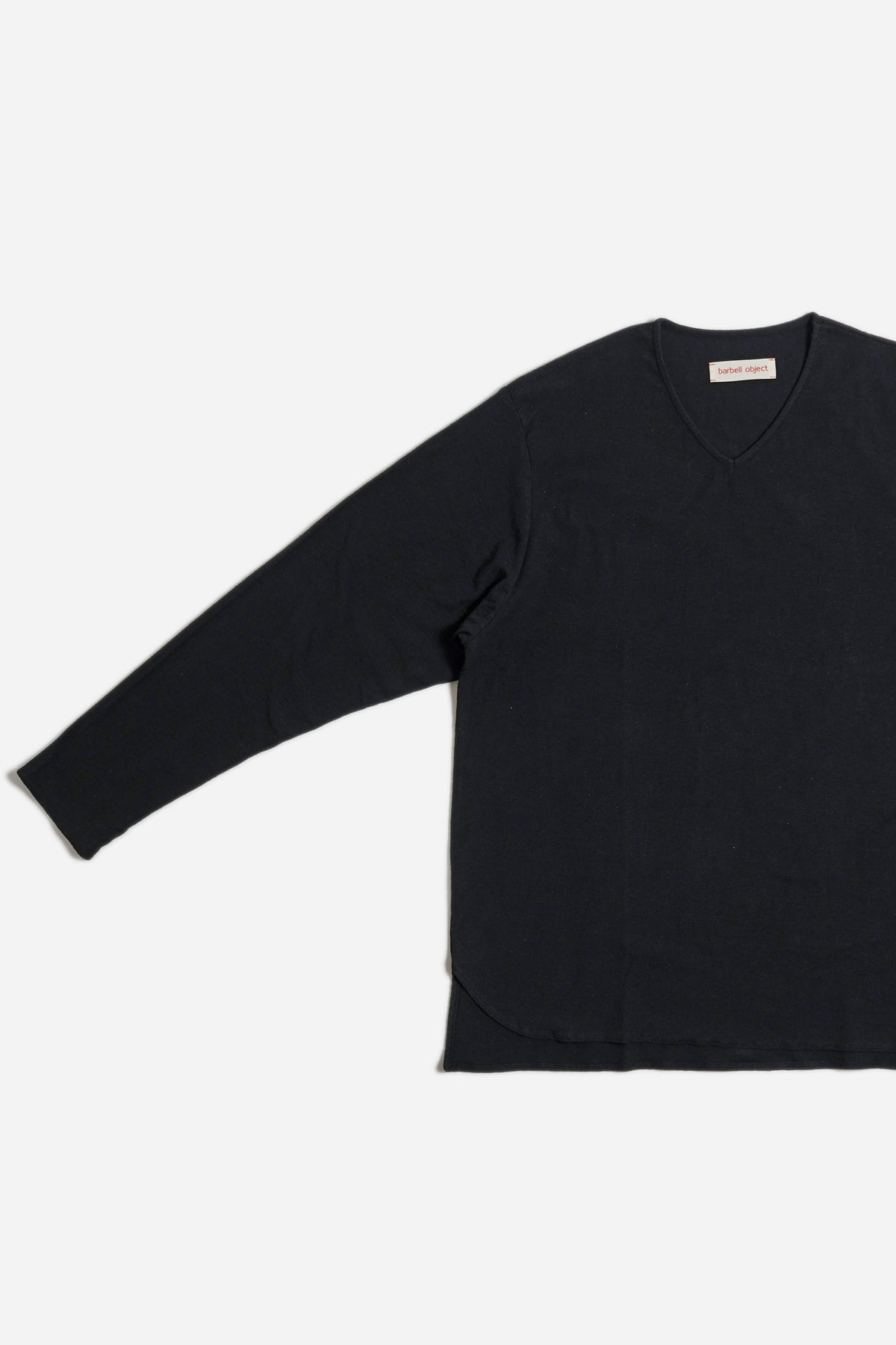 Barbell Object Cotton Silk V Top, Black, sleeve