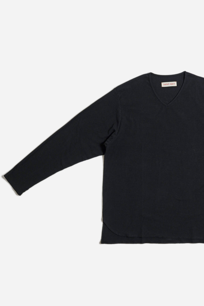Barbell Object Cotton Silk V Top, Black, sleeve